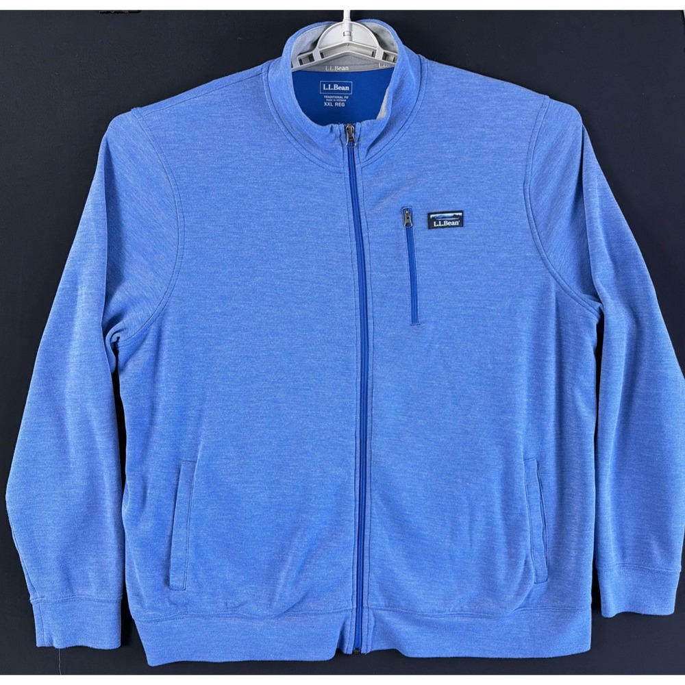 LL Bean Full-Zip XXL Blue Comfort Stretch Pique Shirt Long Sleeve 513823 Layer